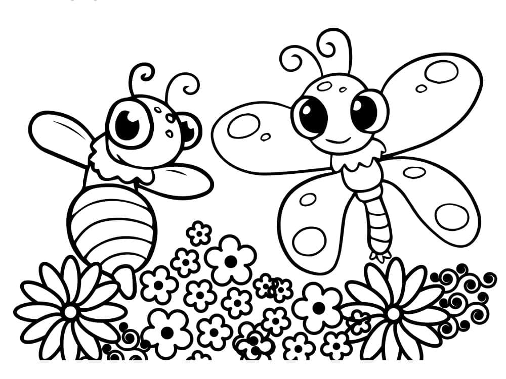 Abeille et papillon mignons coloring page