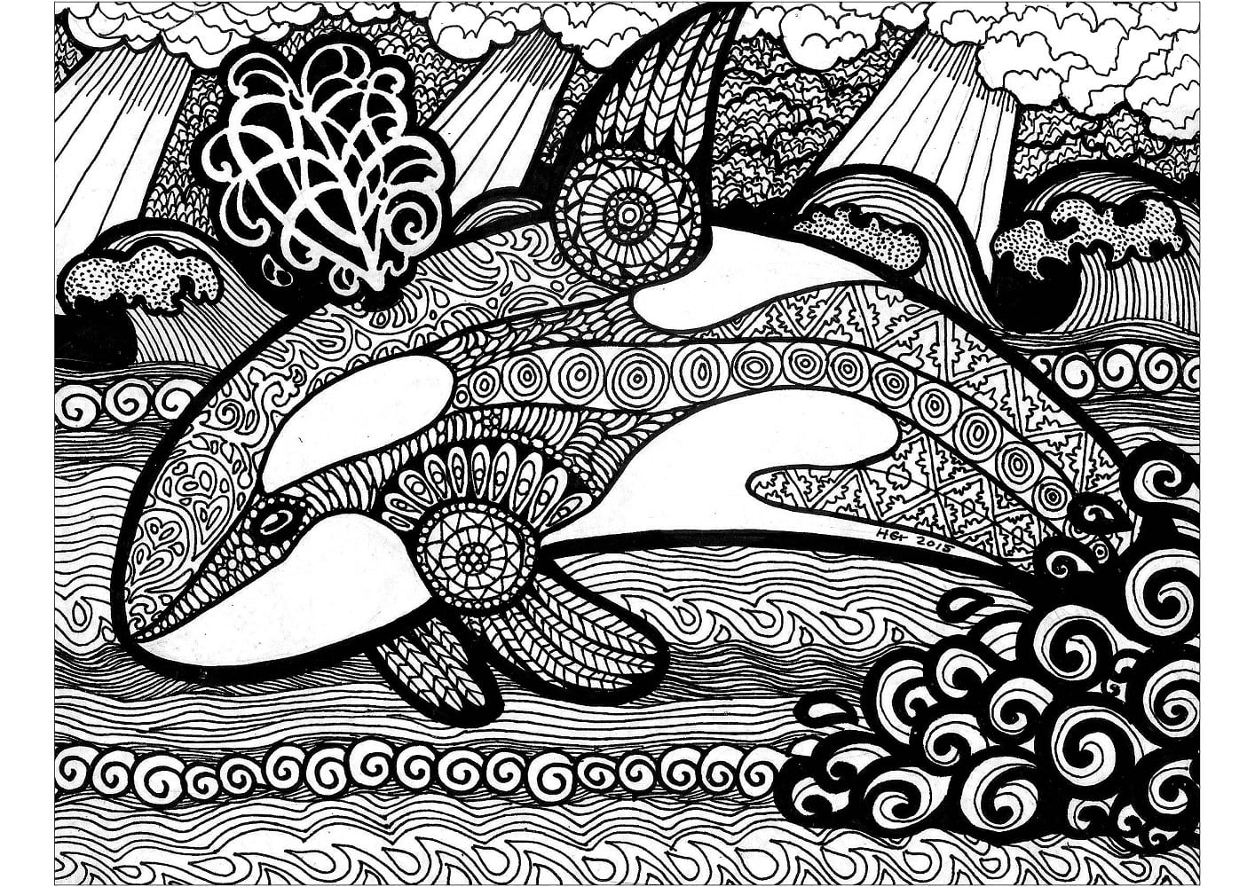 Baleine Zentangle coloring page