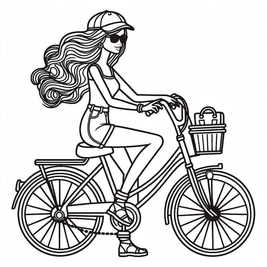 Barbie à Vélo coloring page