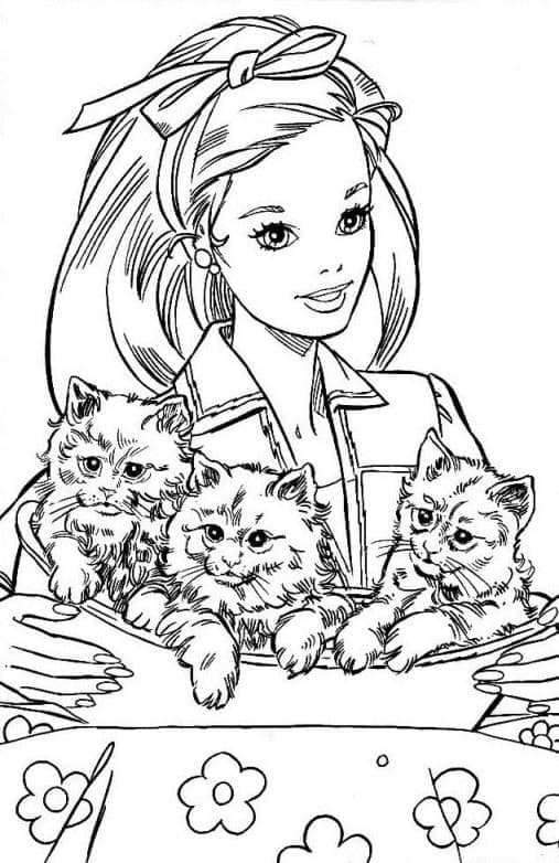 Coloriage Barbie et Chats