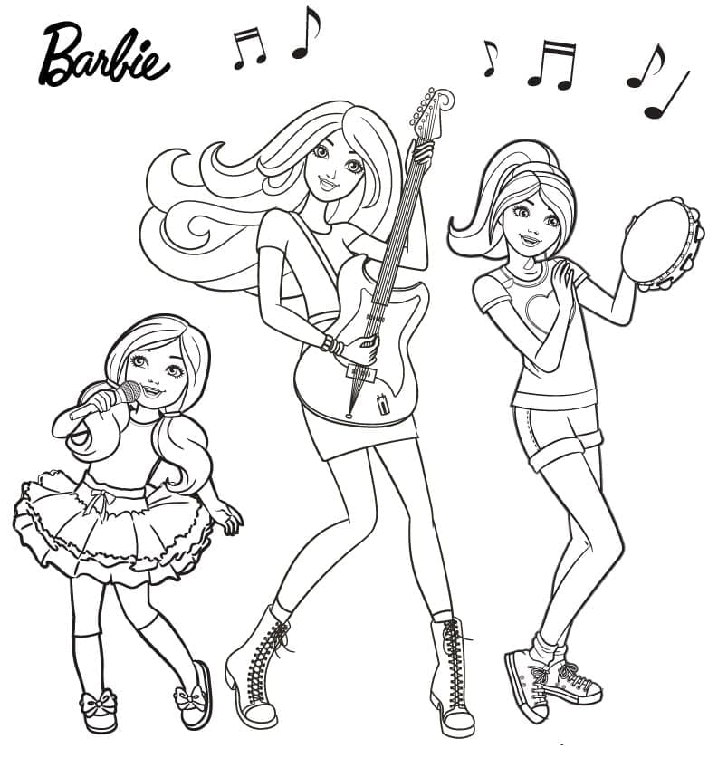 Coloriage Barbie et Groupe de Musique