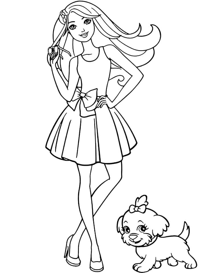 Coloriage Barbie et Un Chiot