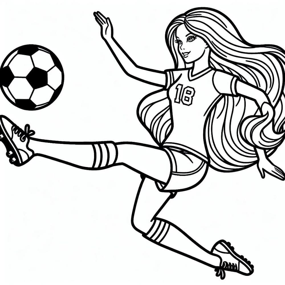 Coloriage Barbie Joue au Foot