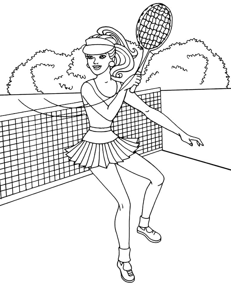 Coloriage Barbie Joue au Tennis