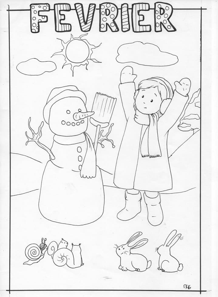 Bonhomme de Neige de Février coloring page