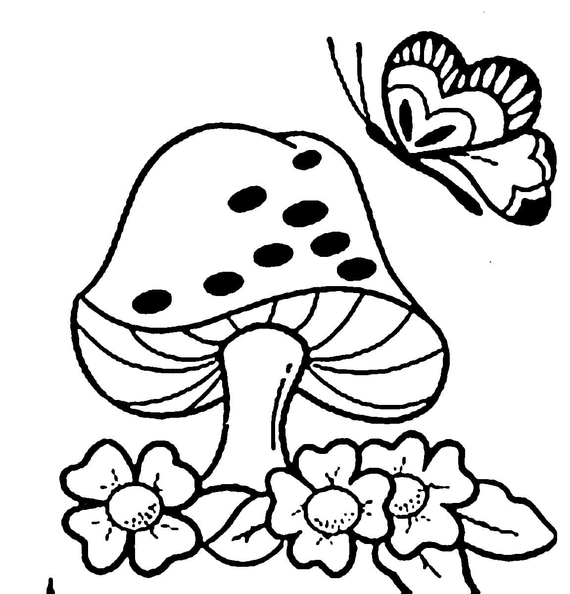 Champignon et un Papillon coloring page