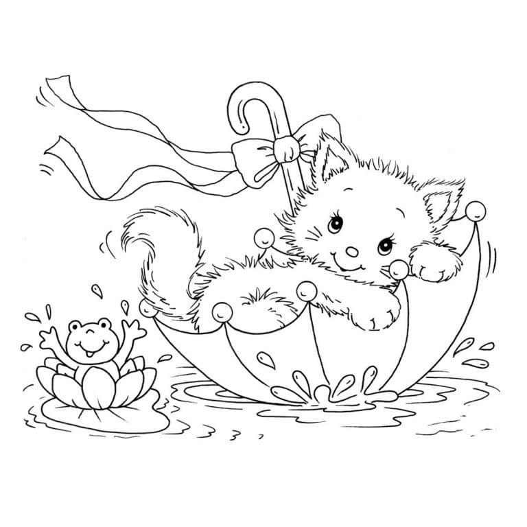 Chat et Grenouille coloring page