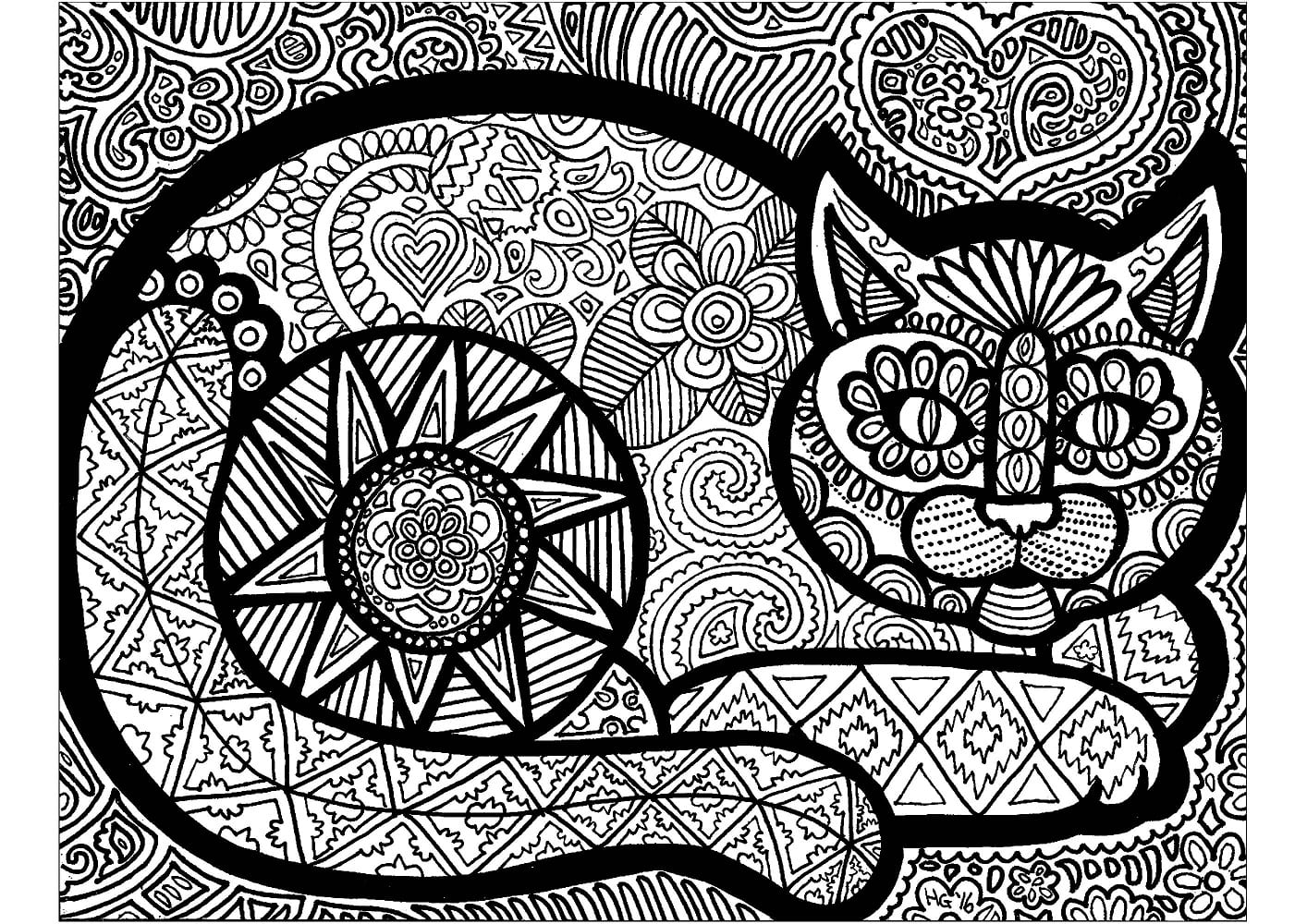 Coloriage Chat Zentangle