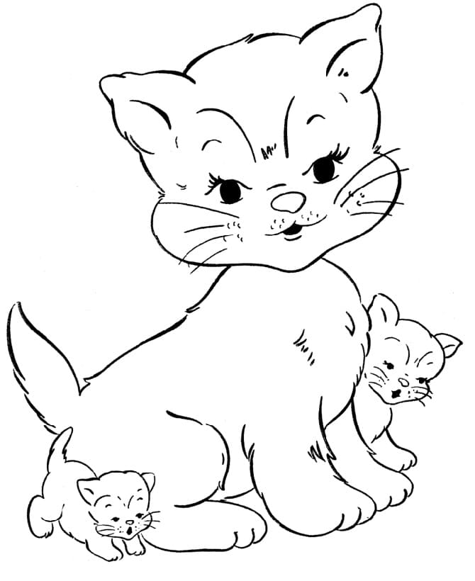 Coloriage Chatte et Chatons