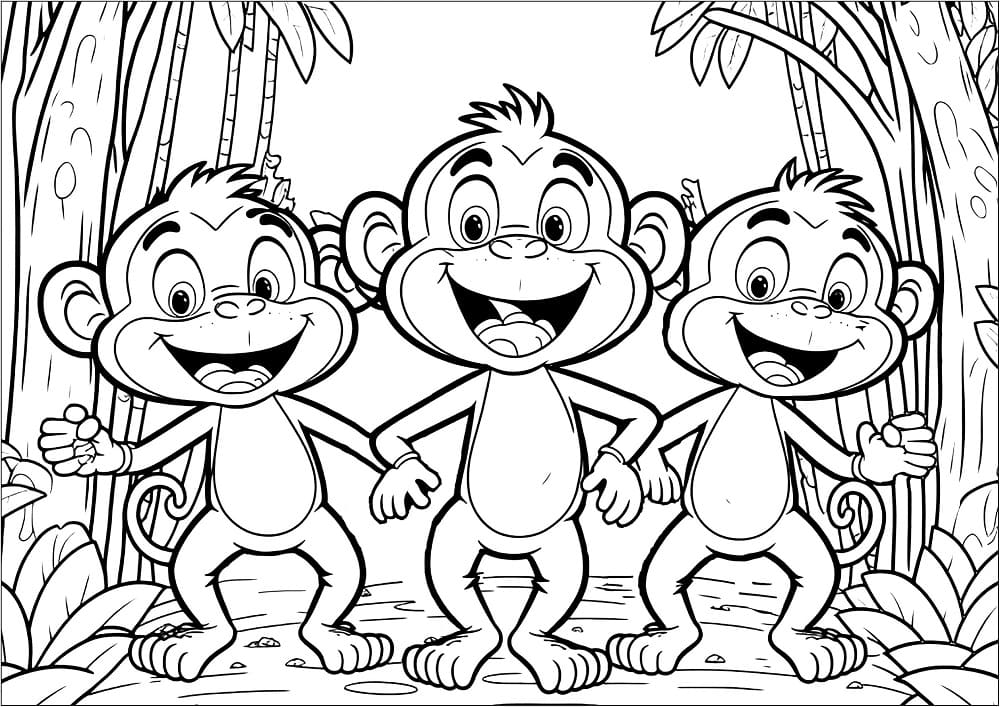 Dessin De Les Trois Singes coloring page