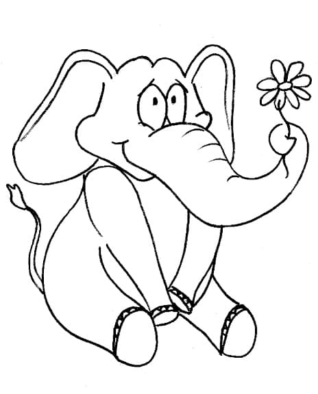 Coloriage Éléphant avec une Fleur