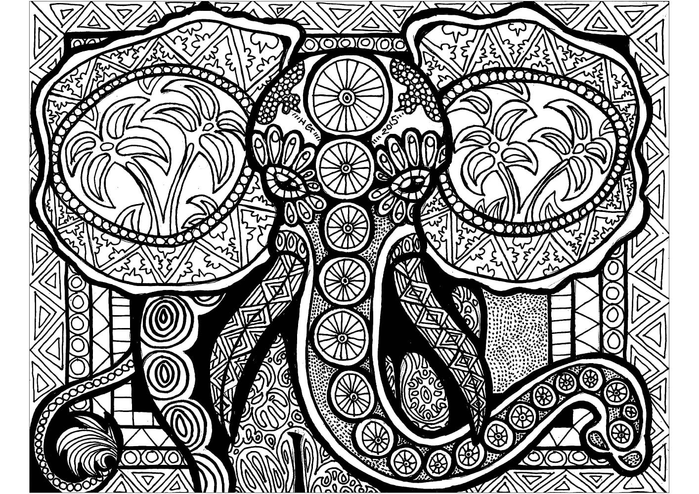 Coloriage Éléphant Zentangle