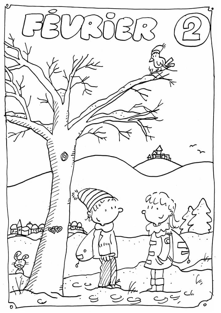 Enfants en Février coloring page