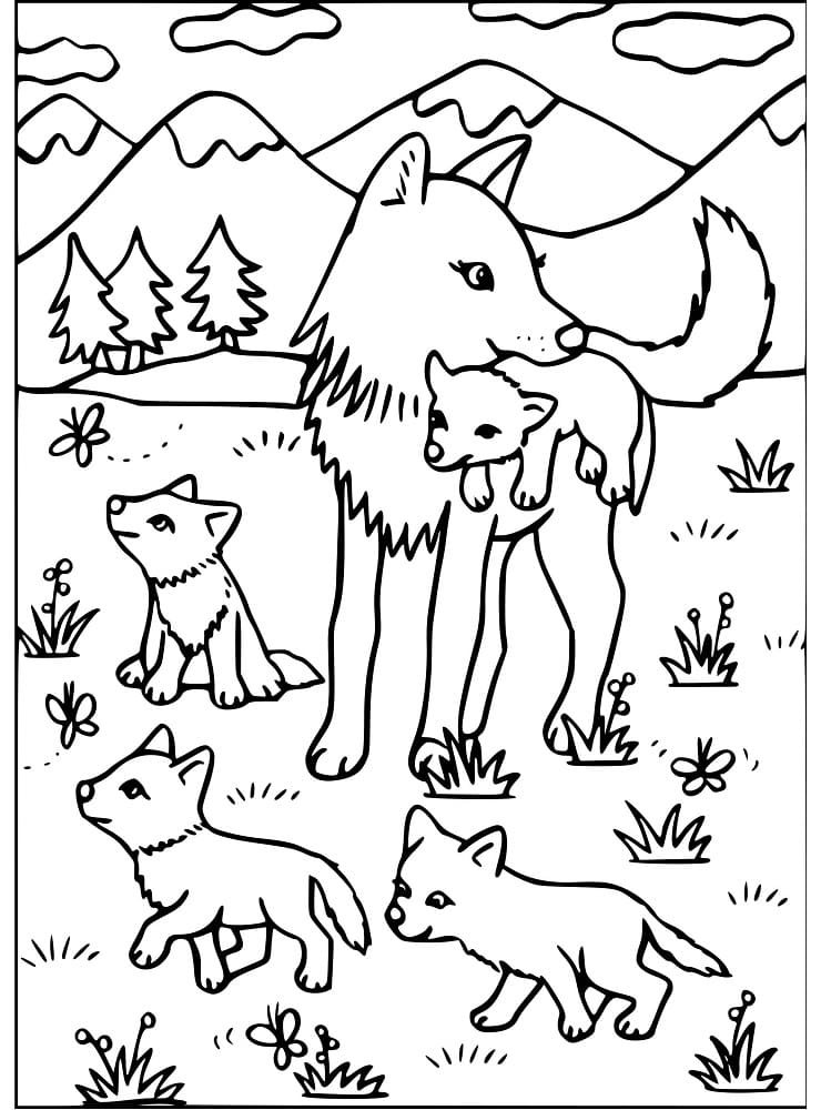 Coloriage Famille de Loup