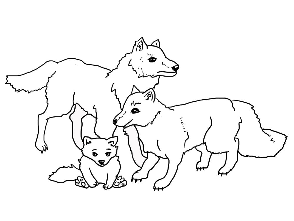 Coloriage Famille de Loups