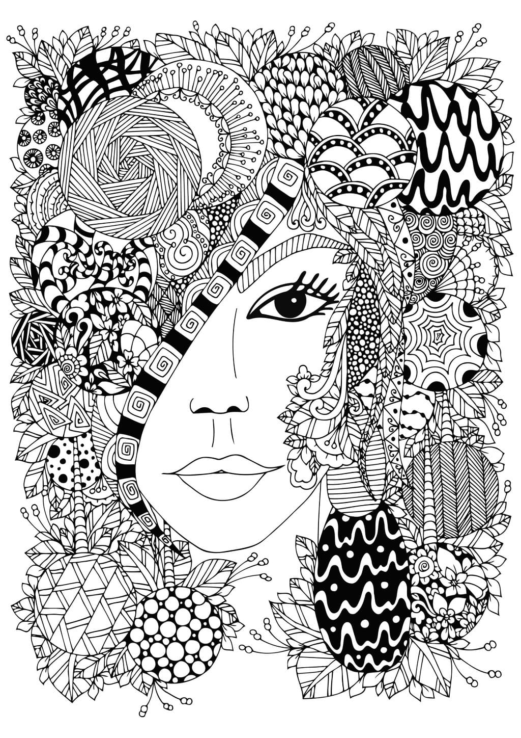 Fille Zentangle coloring page