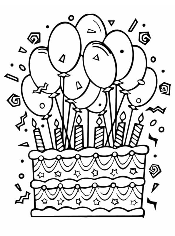 Gâteau Anniversaire avec Des Ballons coloring page