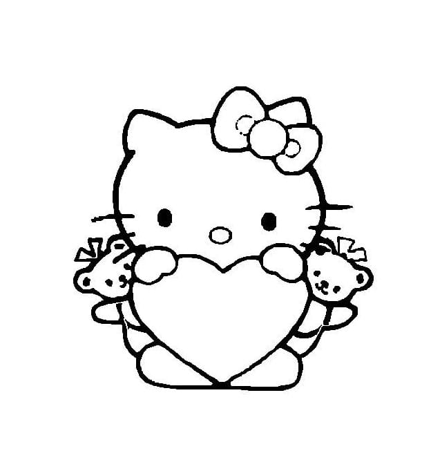 Hello Kitty avec Coeur coloring page