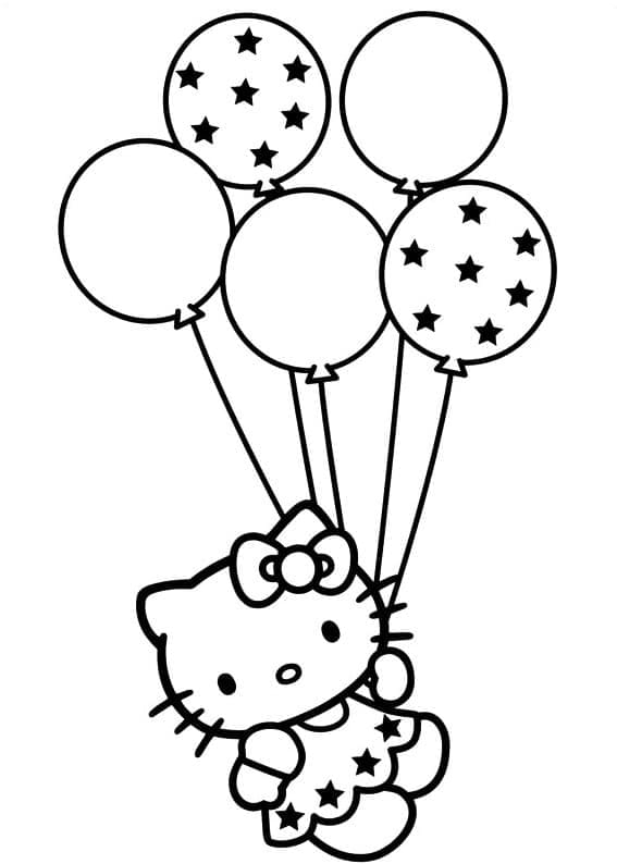 Coloriage Hello Kitty avec Des Ballons