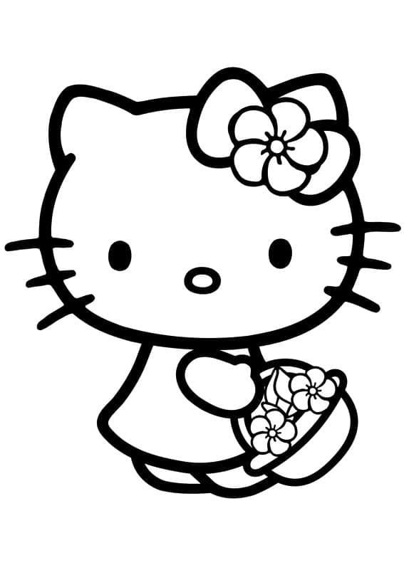 Coloriage Hello Kitty Cueillette des Fleurs
