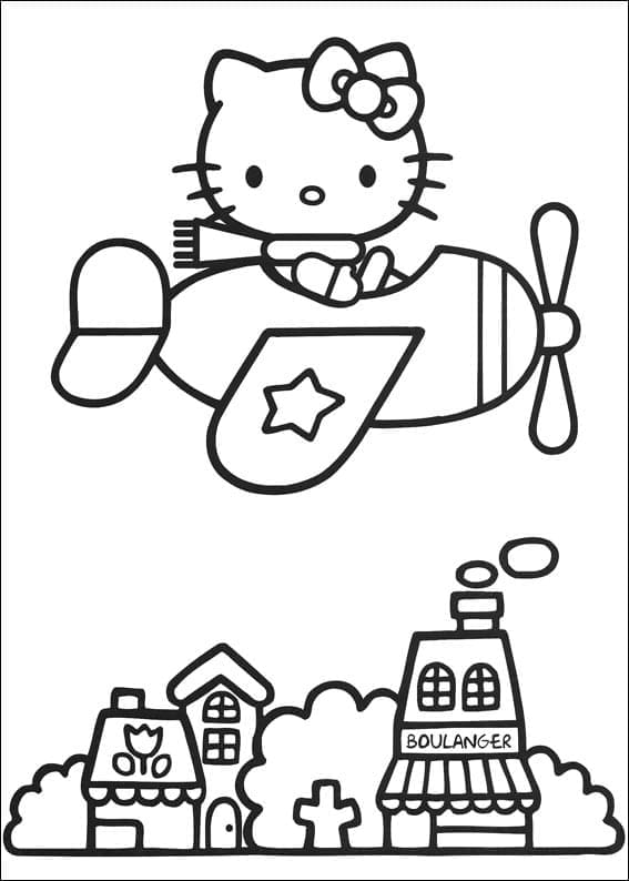 Coloriage Hello Kitty Dans l'avion