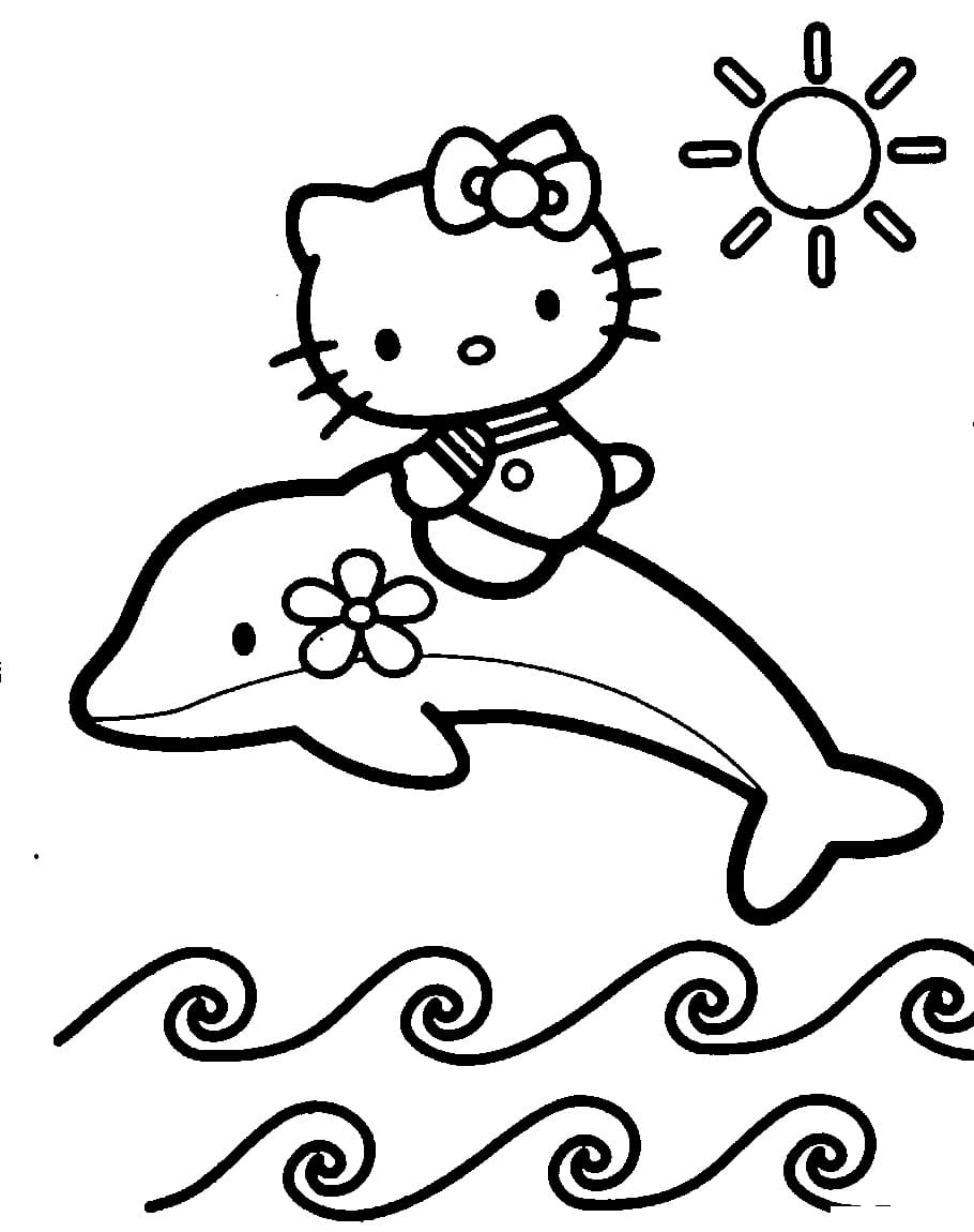 Coloriage Hello Kitty et Dauphin