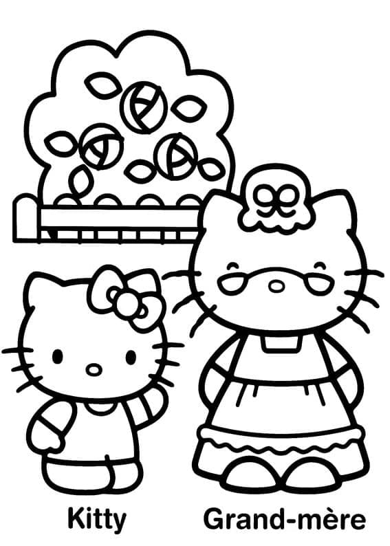 Coloriage Hello Kitty et Grand-mère
