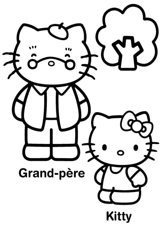 Coloriage Hello Kitty et Grand-père