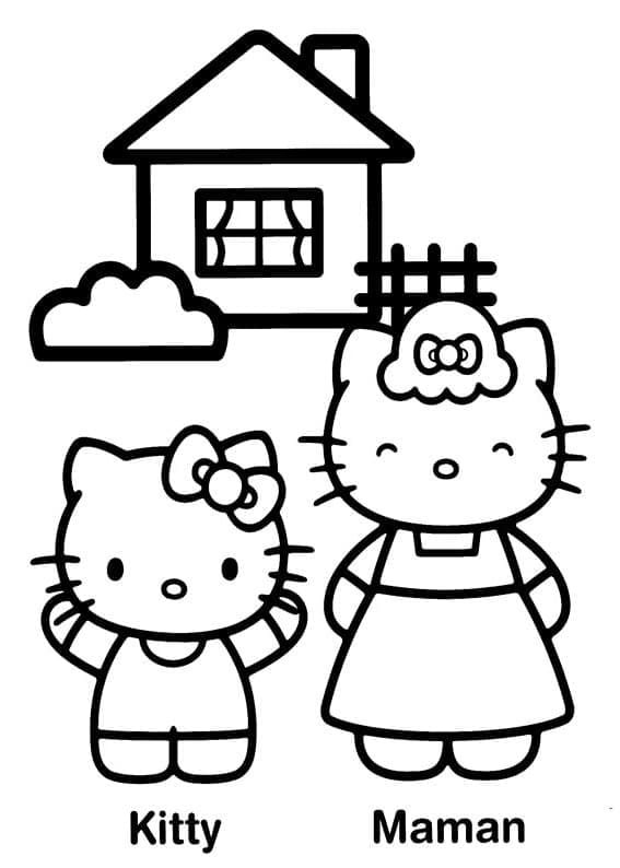 Coloriage Hello Kitty et Maman