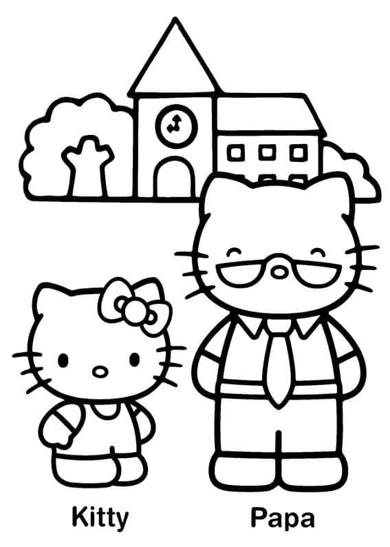 Coloriage Hello Kitty et Papa