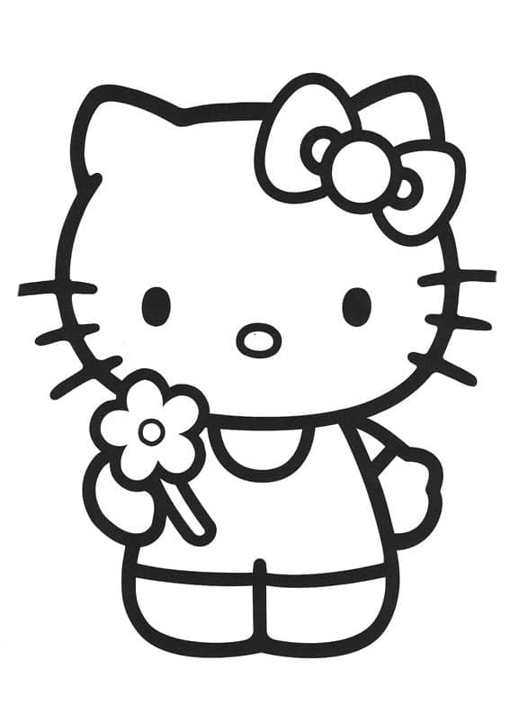 Coloriage Hello Kitty et Une Fleur