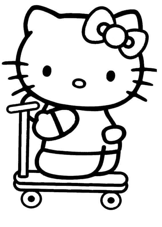 Hello Kitty Fait de la Trottinette coloring page