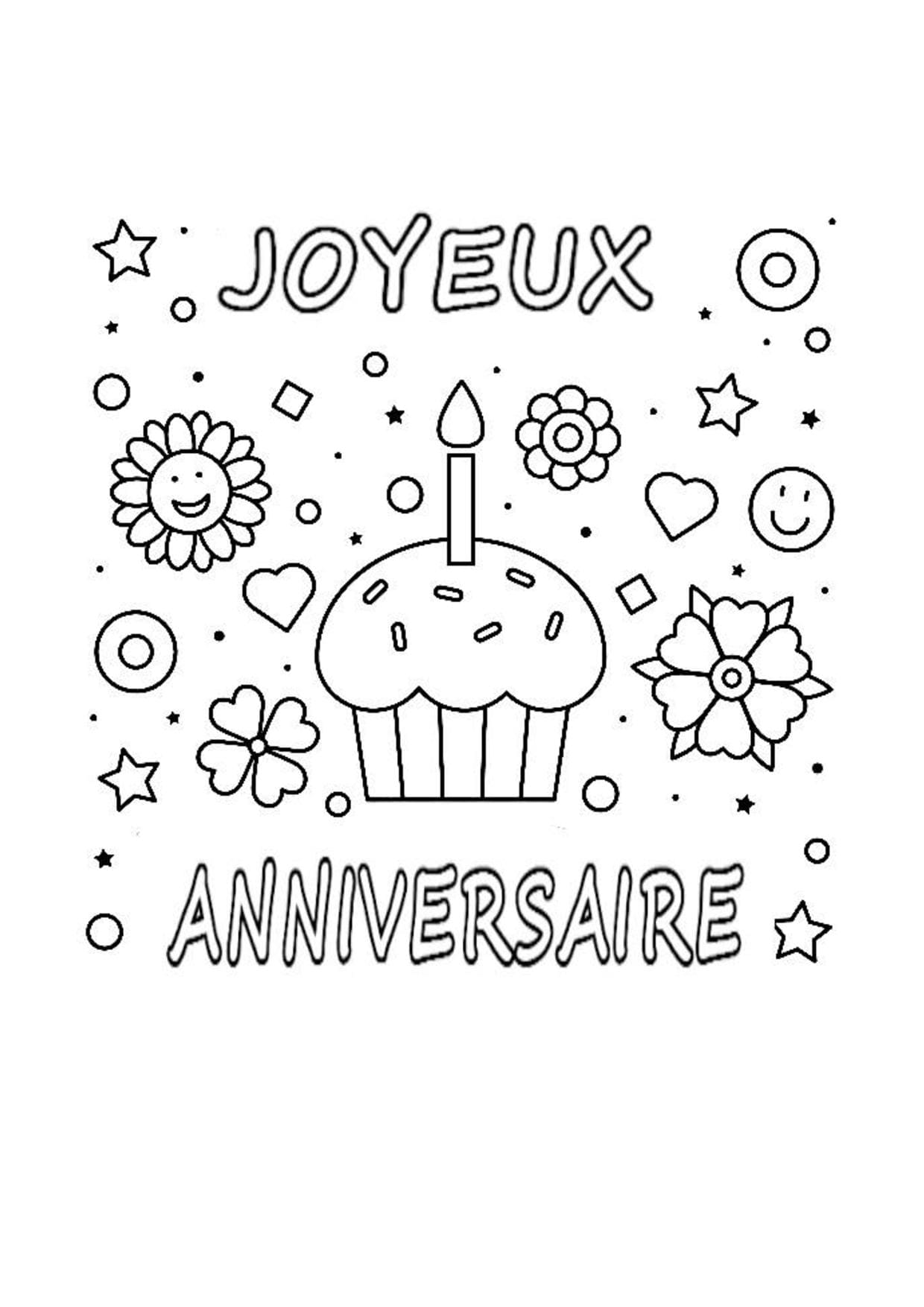 Joyeux anniversaire avec un Cupcake coloring page