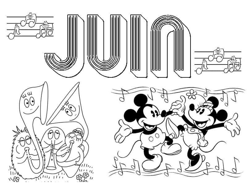 Coloriage Juin avec Mickey et Minnie