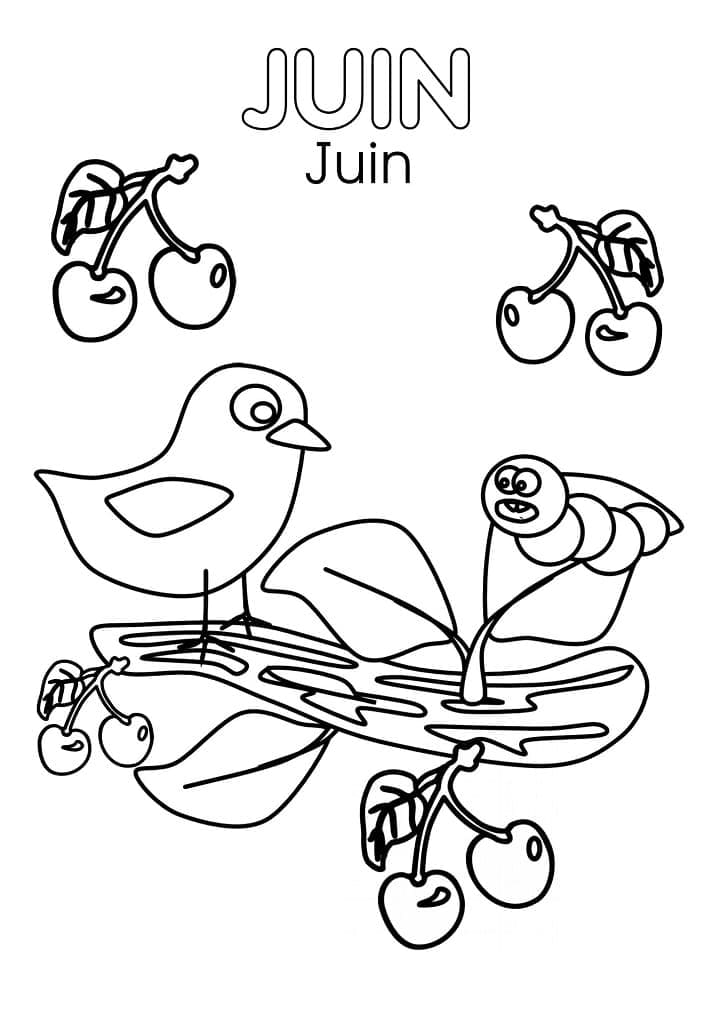 Juin avec Oiseau coloring page
