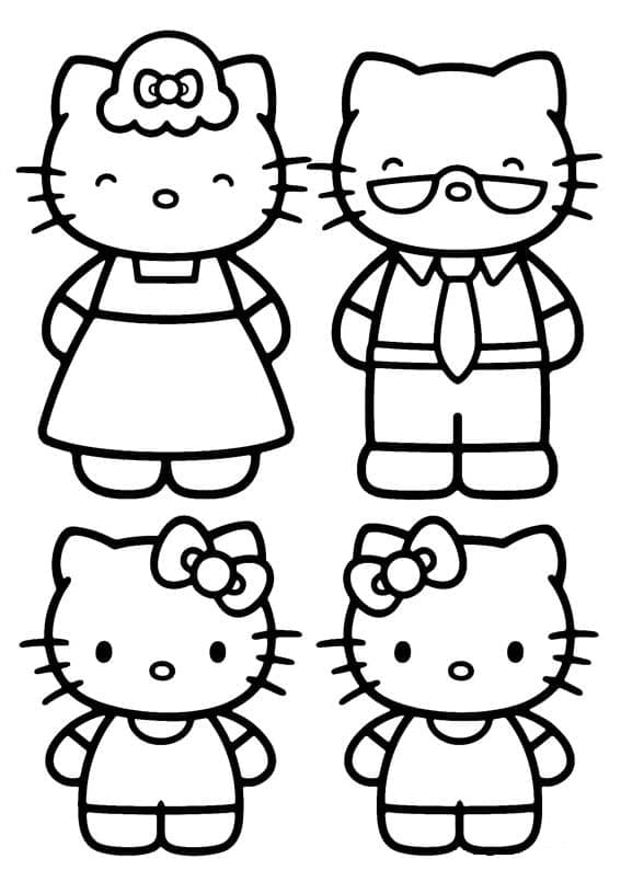 Coloriage La Famille de Hello Kitty