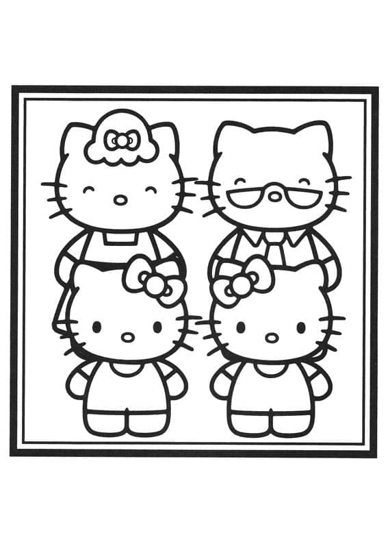 Coloriage La Photo de Famille de Hello Kitty