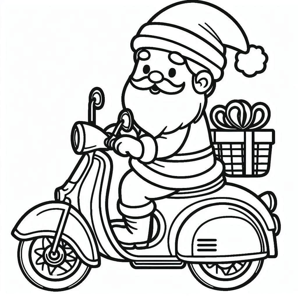 Coloriage Le Père Noël conduit une moto