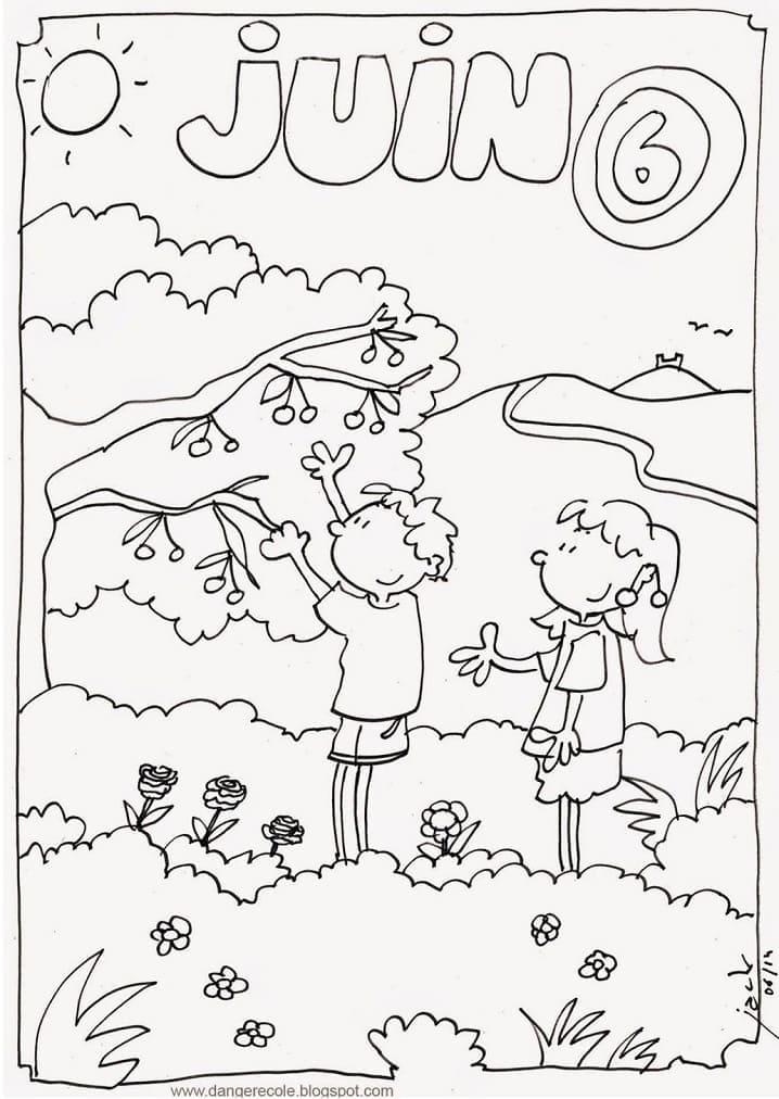 Les Enfants en Juin coloring page