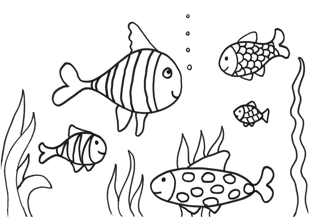 Les Poissons Nagent coloring page