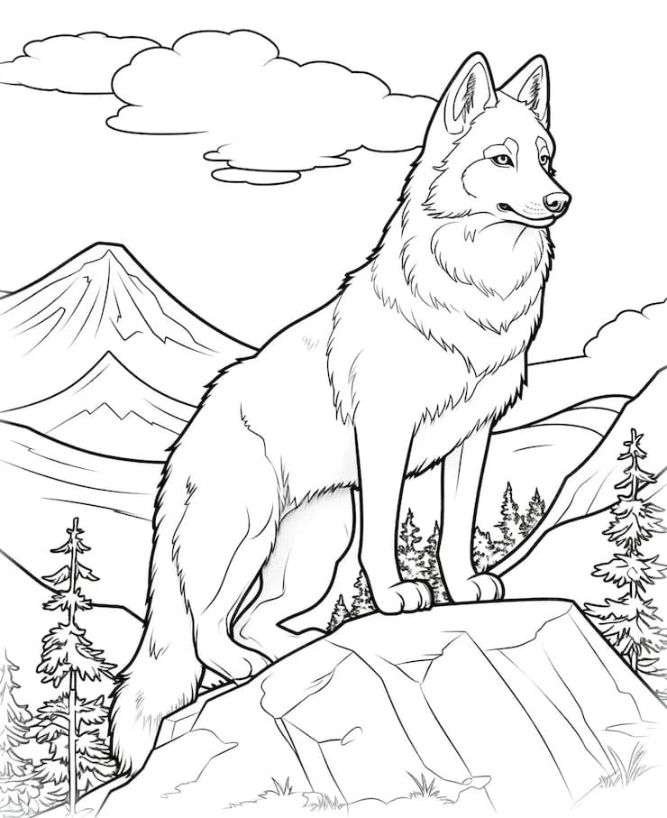 Loup sur un rocher coloring page