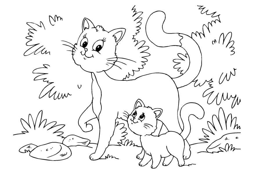 Maman et Bébé Chat coloring page