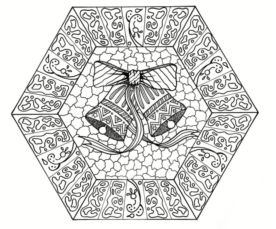 Coloriage Mandala de Noël avec des Cloches de Noël