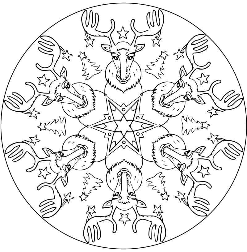 Coloriage Mandala de Noël avec des Rennes