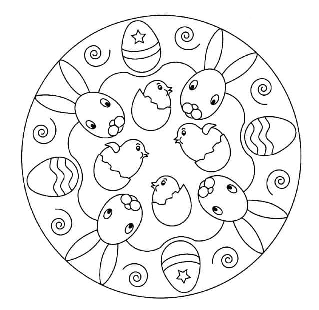 Coloriage Mandala de Pâques avec Des Lapins de Pâques