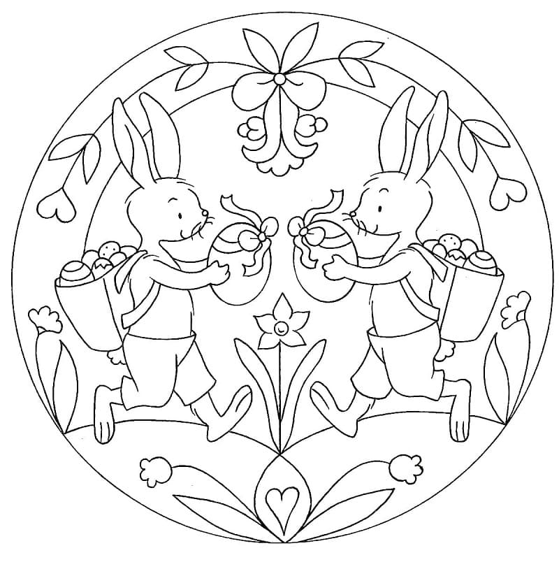 Coloriage Mandala de Pâques avec Des Lapins