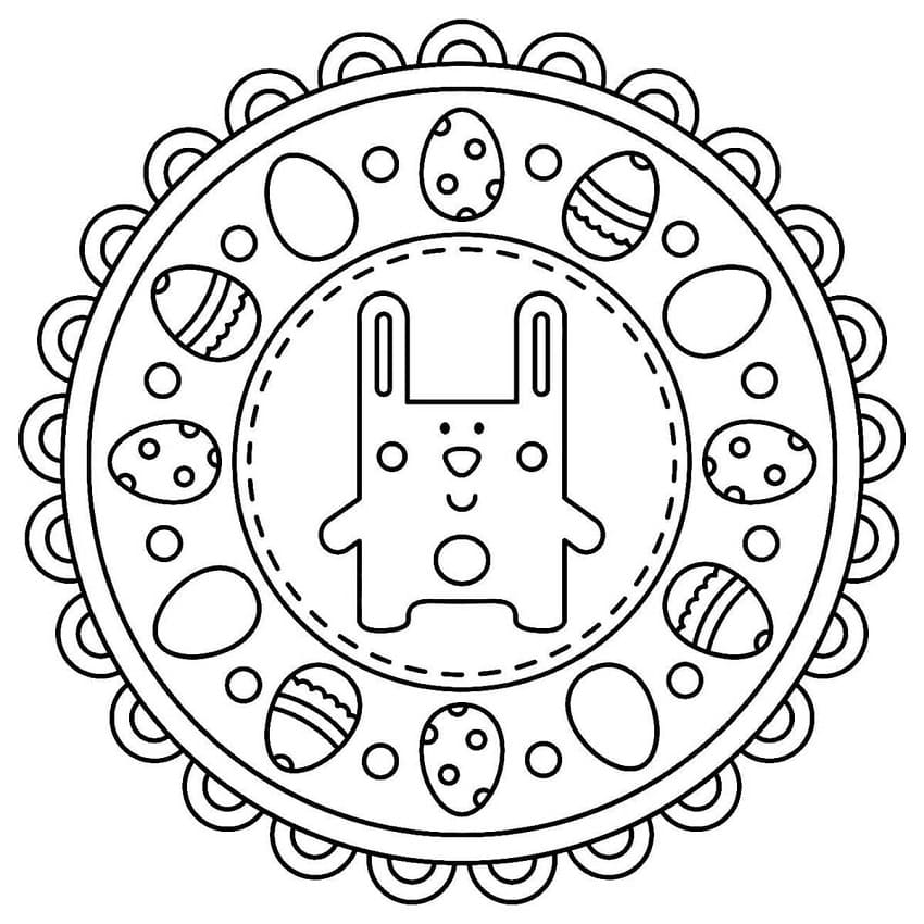 Coloriage Mandala de Pâques avec Lapin de Pâques
