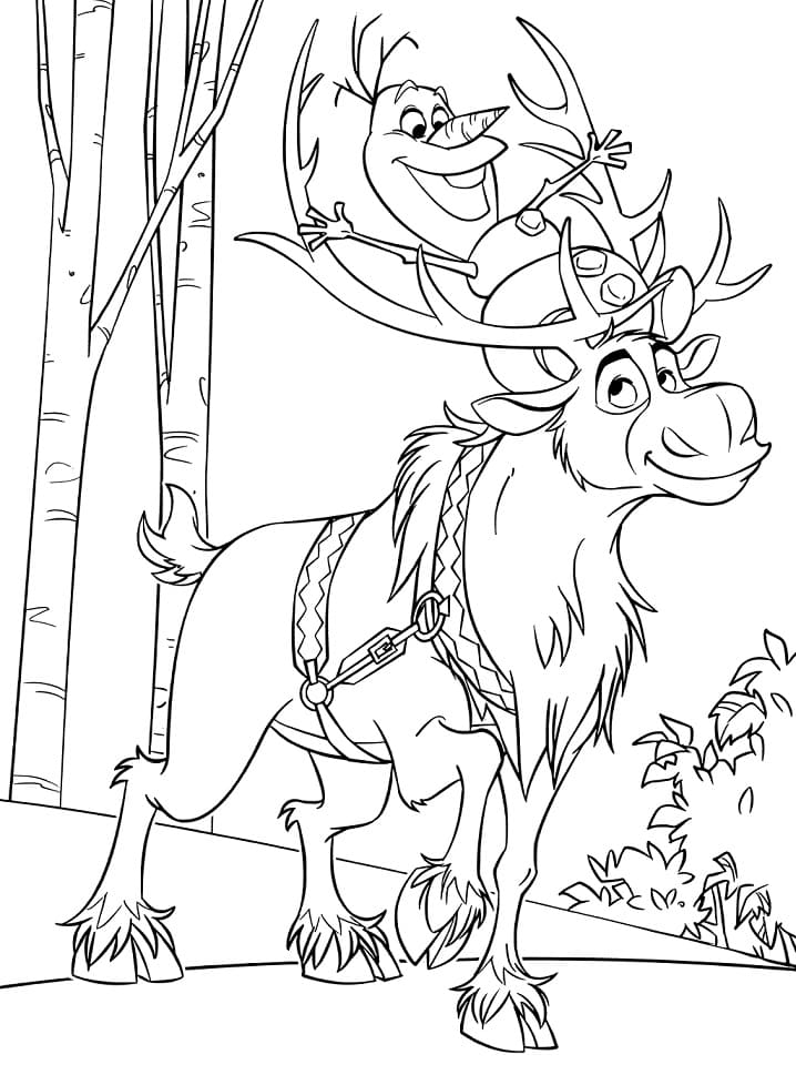 Olaf avec Sven coloring page