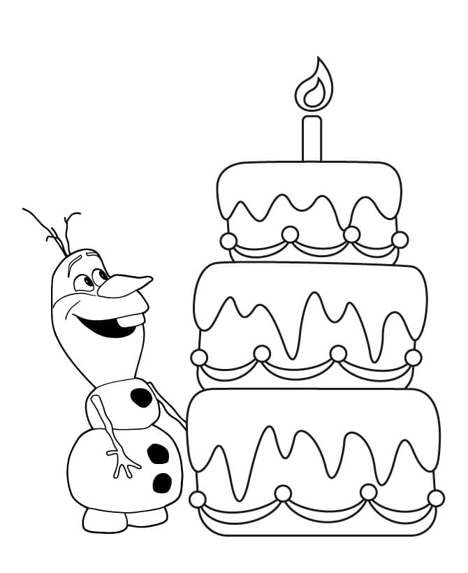 Coloriage Olaf et Gâteau d'anniversaire