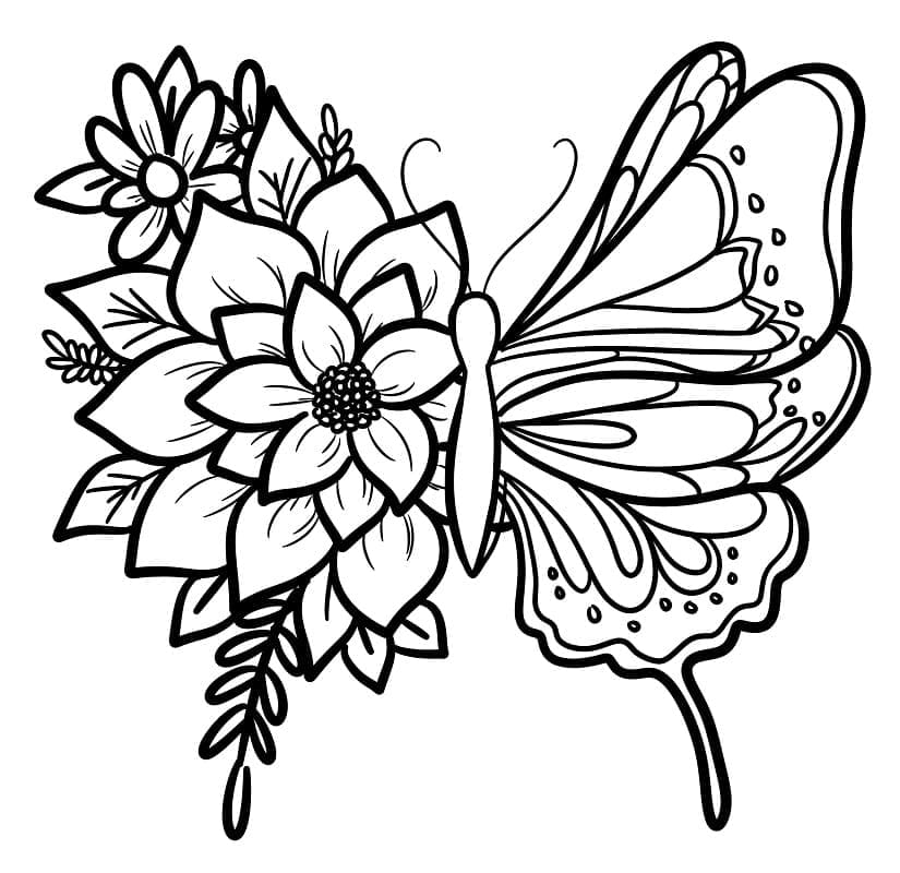 Coloriage Papillon Sur une Fleur